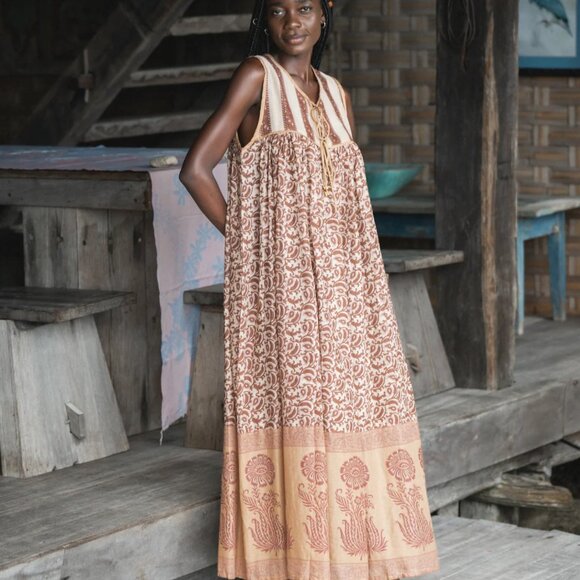 Daughters of India Brown and Cream Maxi Dress - Picture 1 of 11